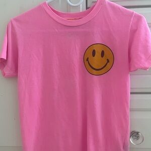 Aviator Nation Pink Tee with Gold Smiley